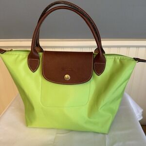 Longchamp Le Pliage Small Canvas Tote Top Handle Bag Lime Green Handbag Purse